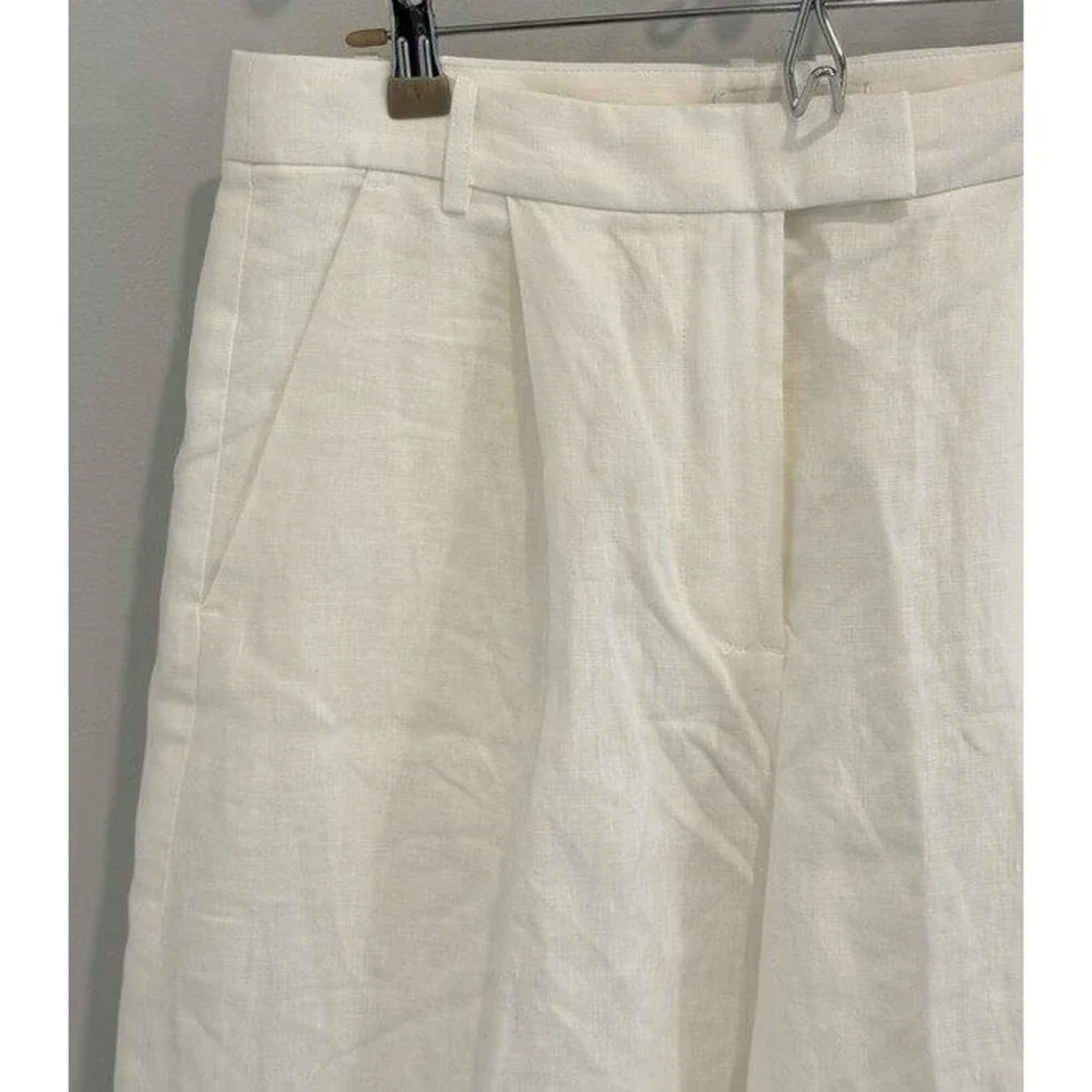 Banana Republic Lina Straight Linen Pants Womens Lined White Size 10
